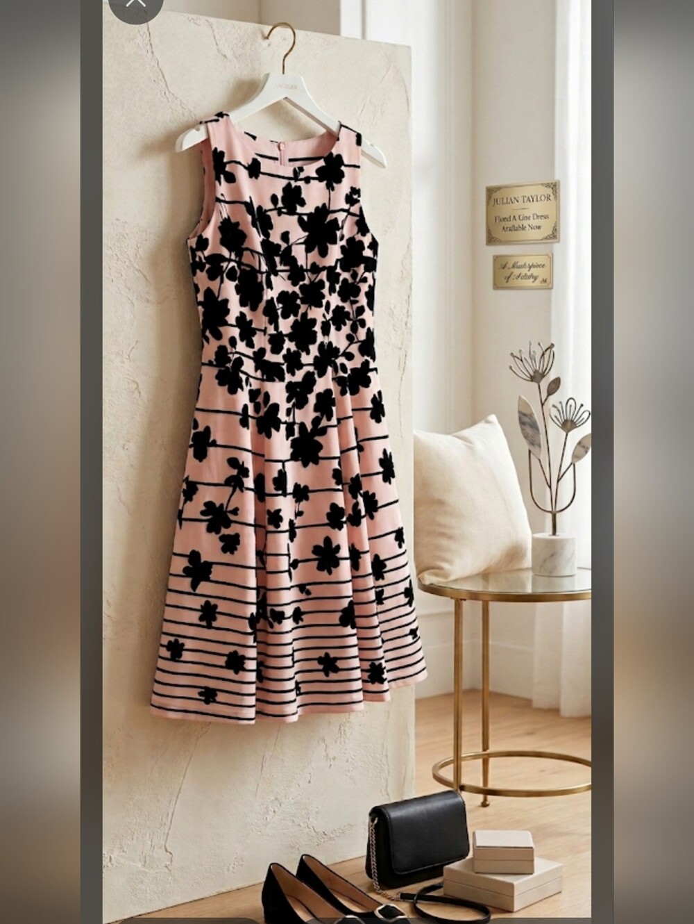Julian Taylor Pink and Black Floral Lined Dress, Size 14